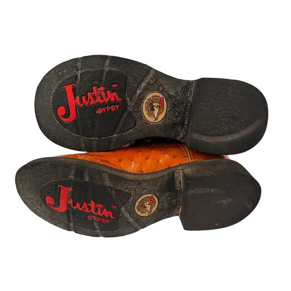 Justin Women’s Ostrich Print Western Cowboy Boots - Red/Cognac (Size 7B) - Picture 8 of 8